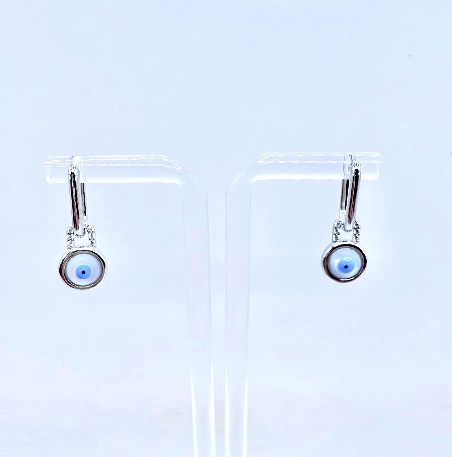 Evil Eye Halo Drop Earrings – Sterling Silver
