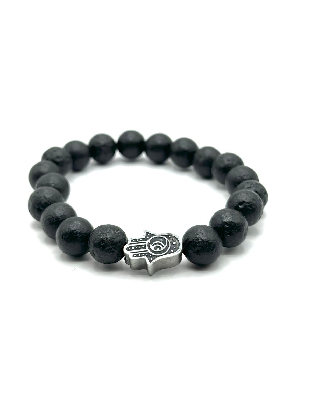Hamsa Beaded Bracelet – Black Lava Stone