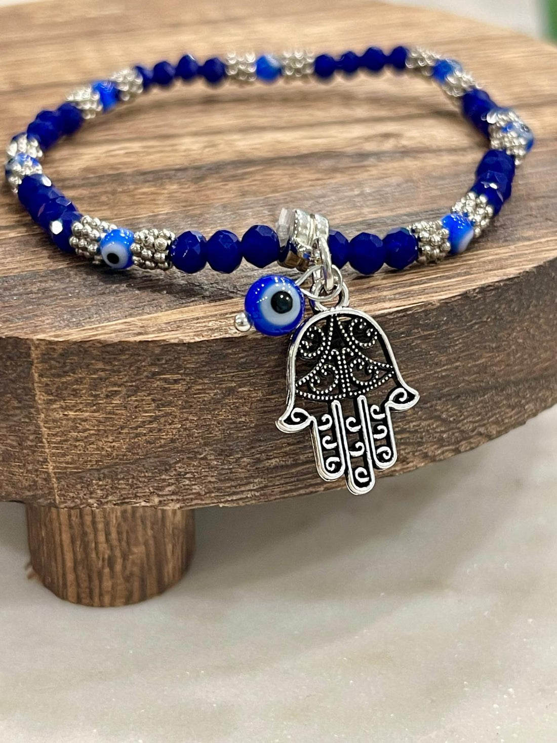 Royal Blue Hamsa Evil Eye Beaded Bracelet