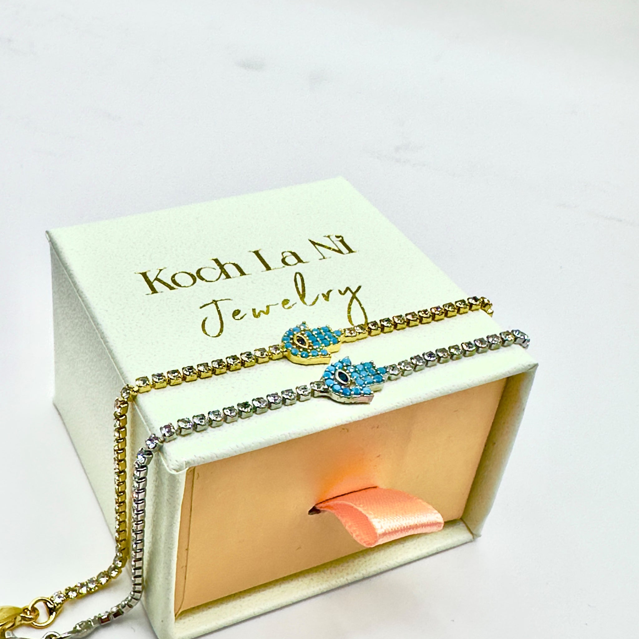 Hamsa Crystal Tennis Bracelet – Gold or Silver