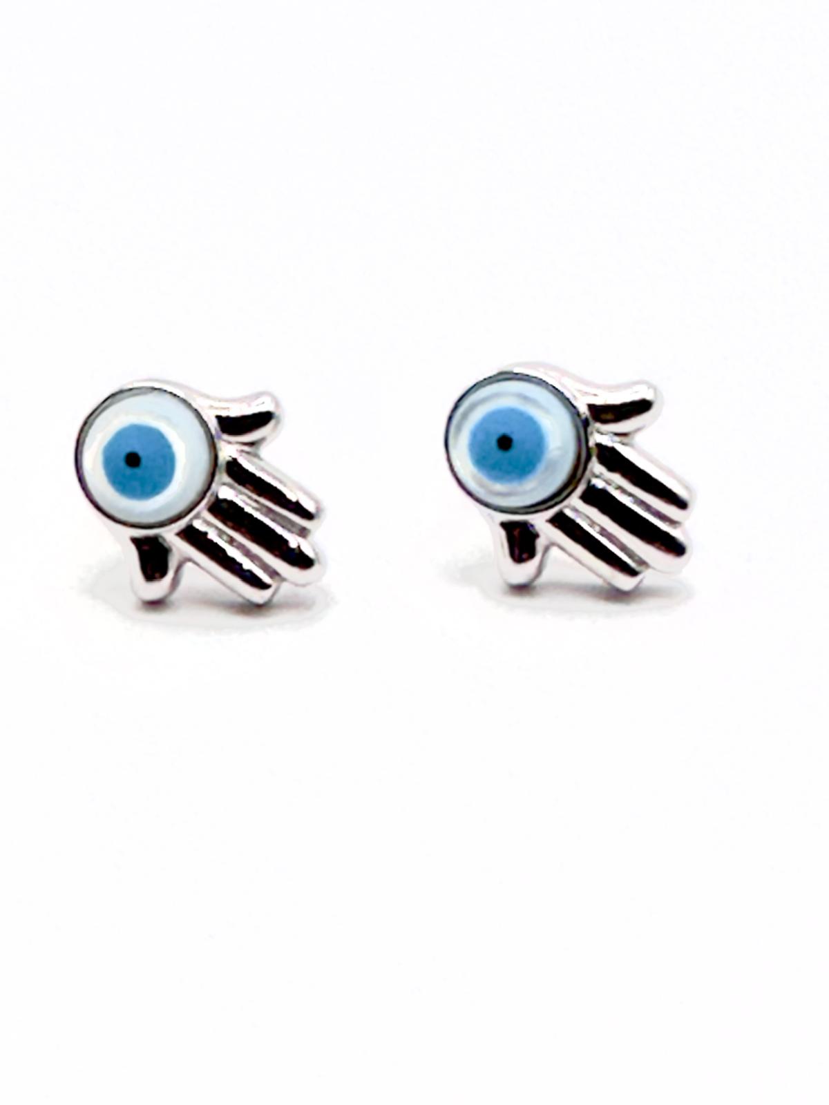 Hamsa Evil Eye Stud Earrings – Sterling Silver