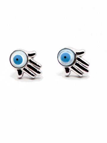 Hamsa Evil Eye Stud Earrings – Sterling Silver