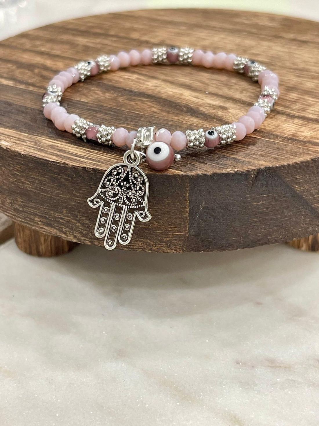 Pink Hamsa Evil Eye Beaded Bracelet