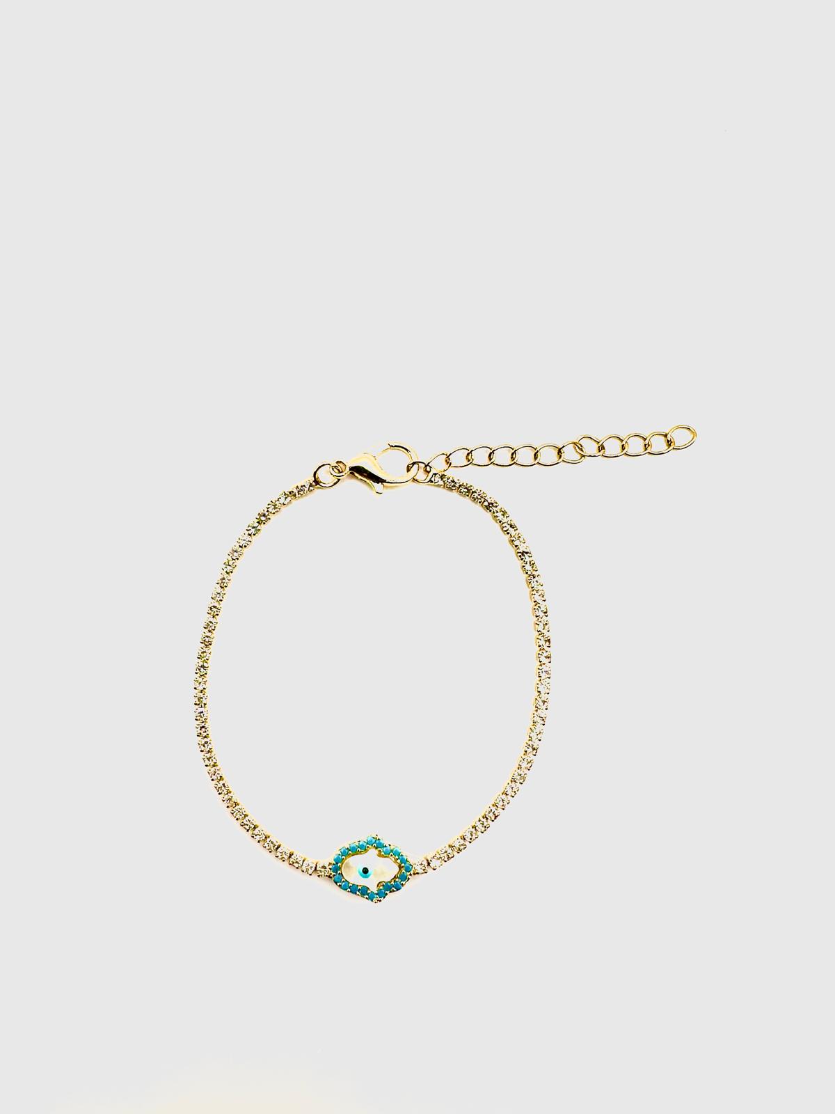 Hamsa Evil Eye Crystal Tennis Bracelet – Gold