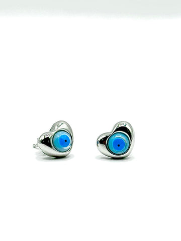Heart Evil Eye Stud Earrings – Sterling Silver (8mm)