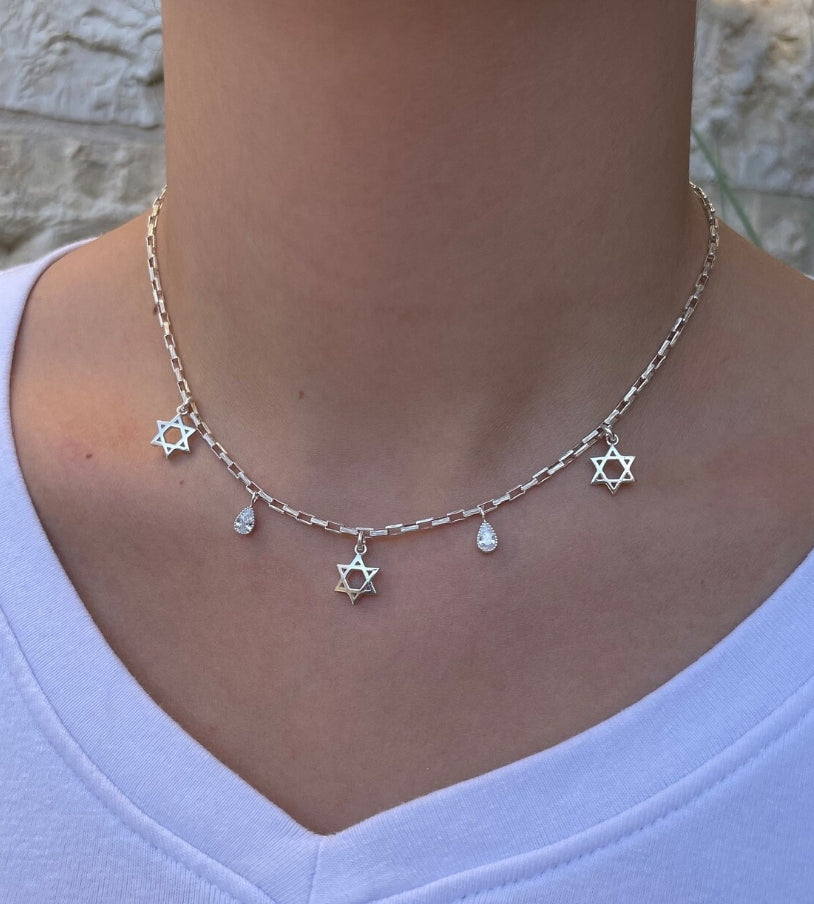 Star of David and Teardrop Charm Necklace