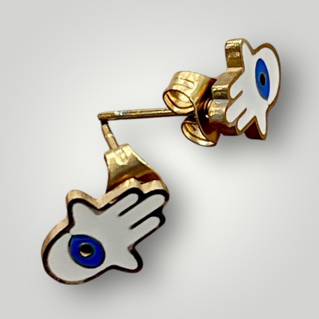 18K Gold Plated Hamsa Evil Eye Stud Earrings