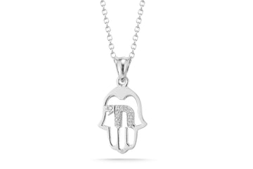Hamsa Pendant with Diamond Chai, 14K Gold