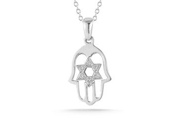 Hamsa Pendant with Diamond Star of David, 14K Gold