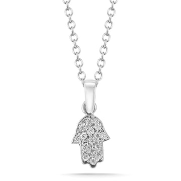 Petite Diamond Hamsa Pendant, 14K Gold