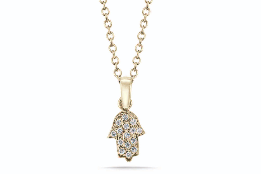 Petite Diamond Hamsa Pendant, 14K Gold