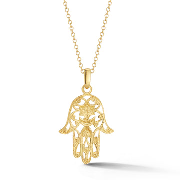 Filigree Hamsa Pendant, 14K Yellow Gold & Diamonds