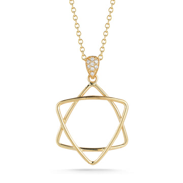 Open Star of David Pendant with Diamonds, 14K Yellow Gold