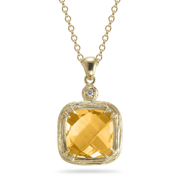 Cushion-Cut Gemstone Pendant, 14K Gold
