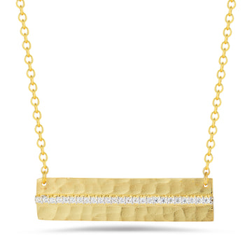 Hammered East-West Diamond Necklace, 14K Gold