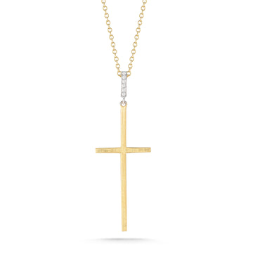 Diamond Cross Pendant, 14K Gold — Matte