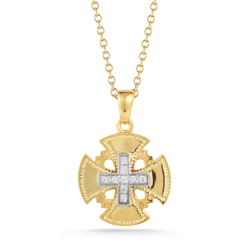 Diamond Jerusalem Cross Pendant, 14K Gold — 0.09 ct