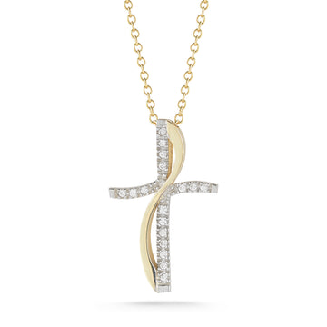 Cross & Flame Diamond Pendant, 14K Yellow Gold