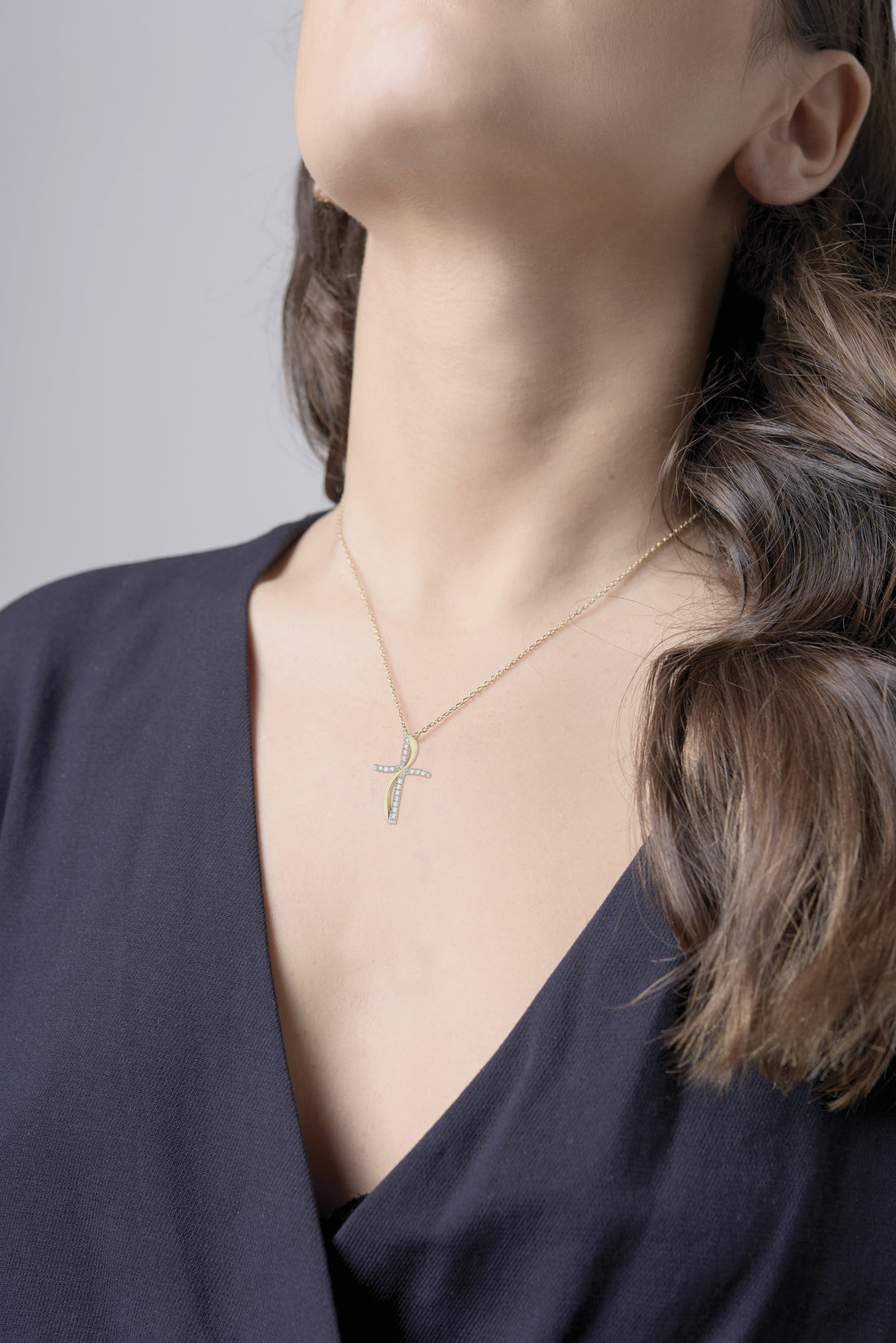 Cross & Flame Diamond Pendant, 14K Yellow Gold