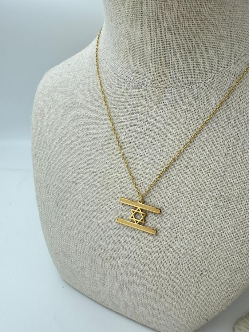 18K Gold Plated Stainless Steel Israel Flag Necklace