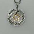 18K gold plated Star of David suspended inside a stainless steel cable ring pendant