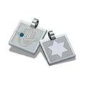 Double sided Koch La Ni pendant showing the dove hamsa with turquoise stone on the front and the Star of David on the back