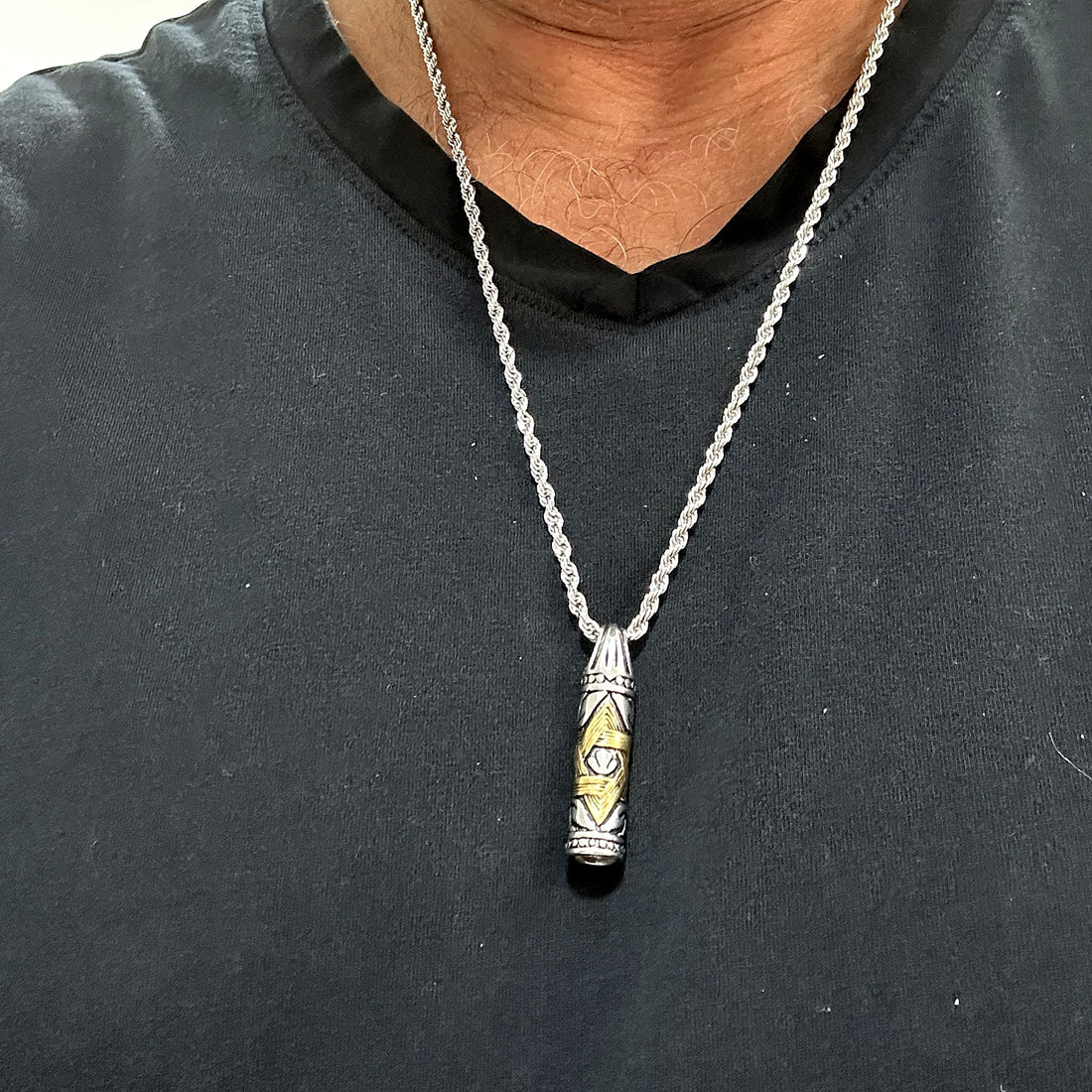 Mezuzah pendant necklace with 18k gold Star of David by Koch La Ni