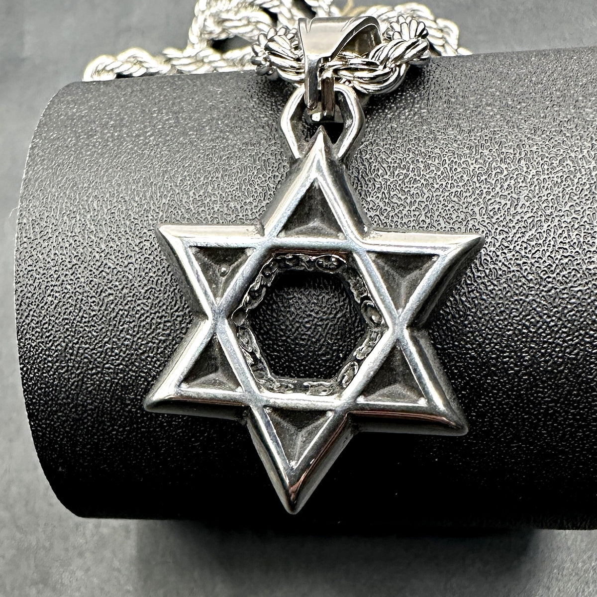 Blackened Star of David pendant on a 4mm rope chain by Koch La Ni