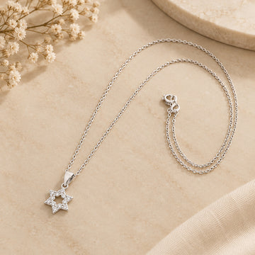 Star of David Necklace, Dainty Pavé CZ in 925 Sterling Silver