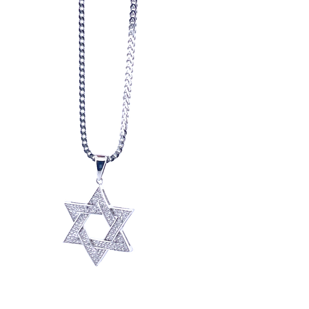 925 Sterling Silver Large Star of David Moissanite Necklace