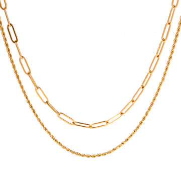 18K Gold Plated Layered Dual Chain Necklace