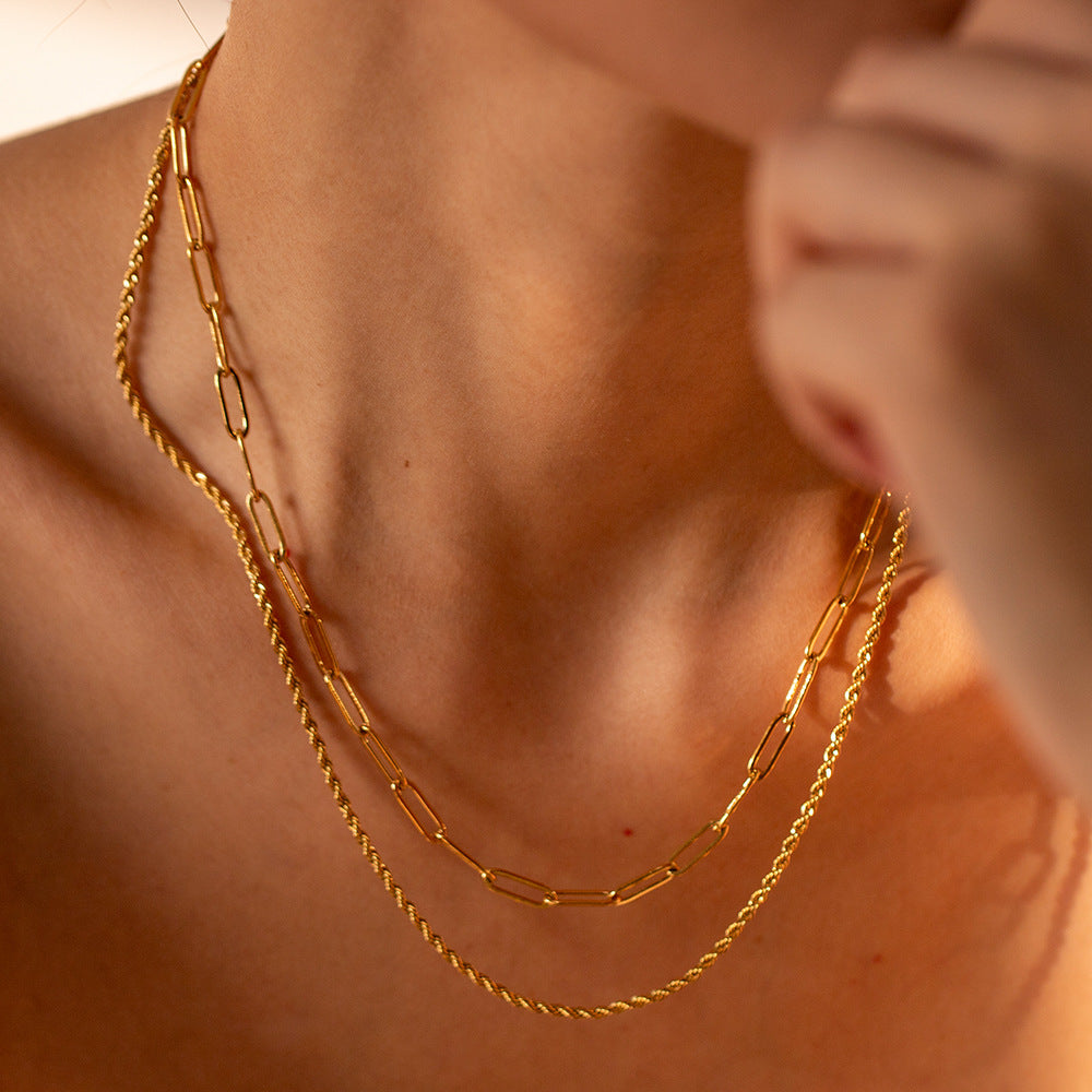 18K Gold Plated Layered Dual Chain Necklace