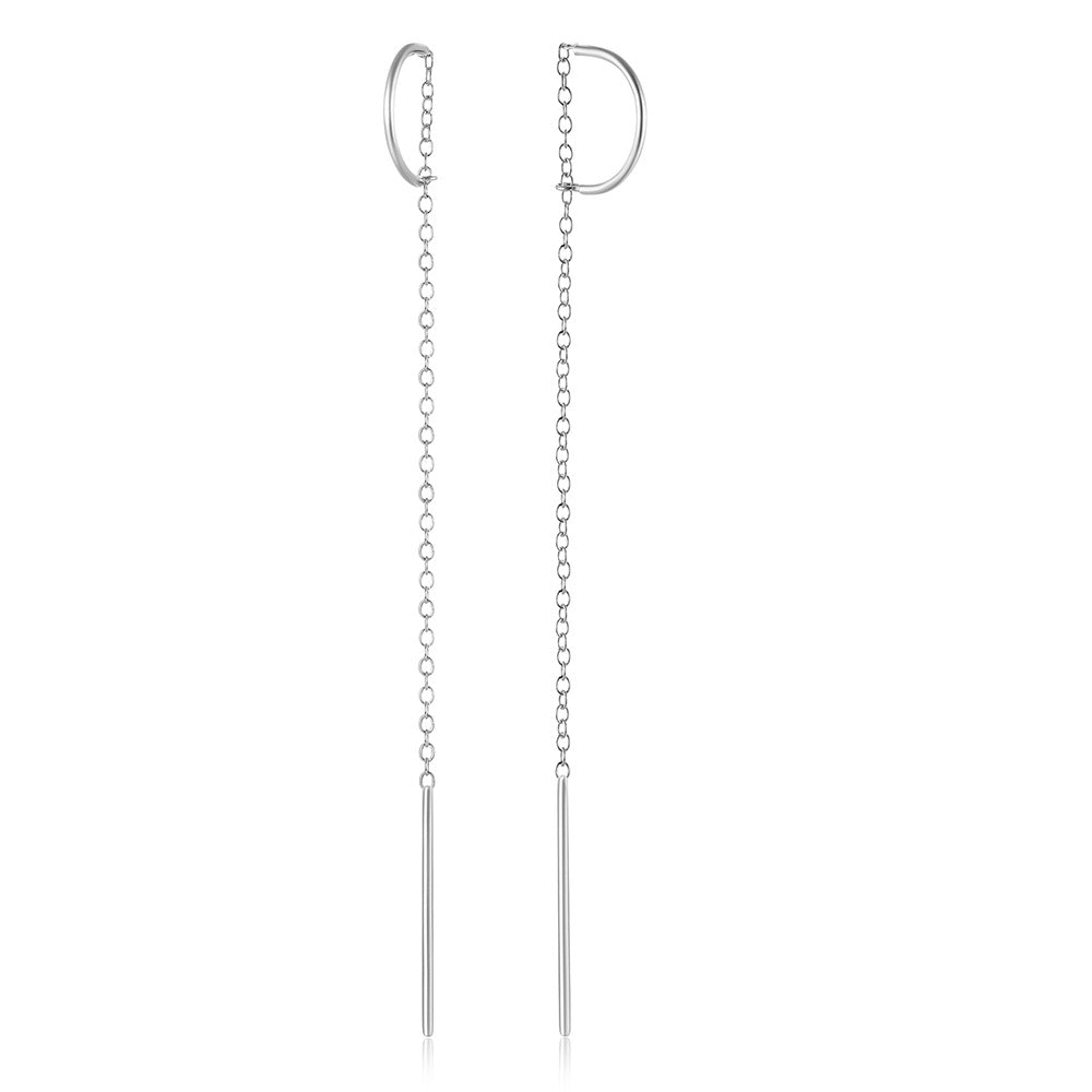 Linear Drop Chain Earrings - Silver