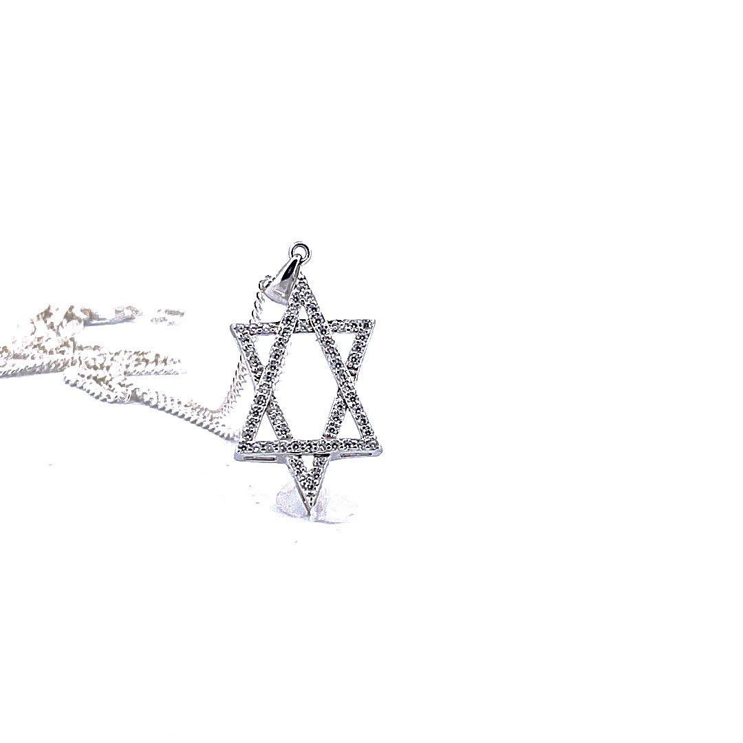 925 Sterling Silver Narrow Star of David Necklace with Moissanite