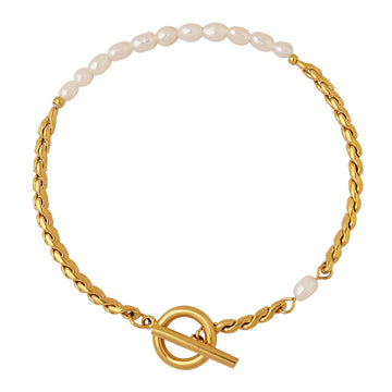 18K Gold Dipped Half Pearl Link Bracelet