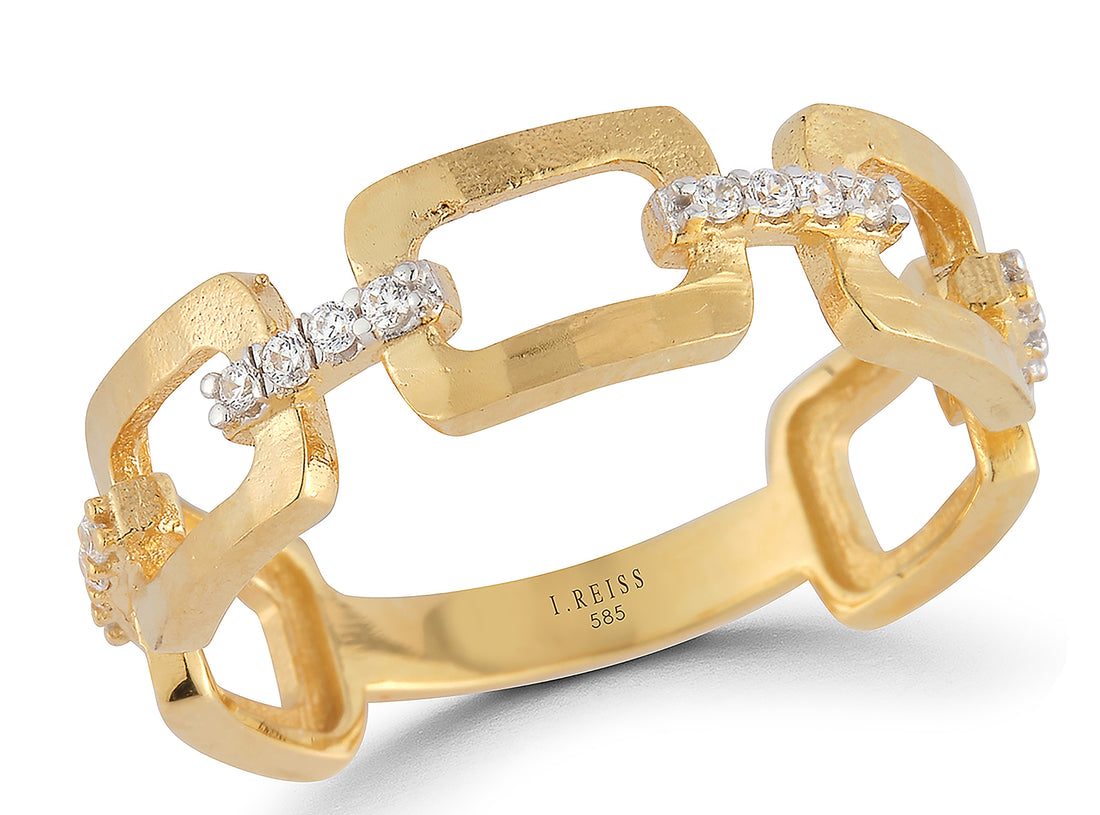 Open Link Ring with Diamonds, 14K Gold