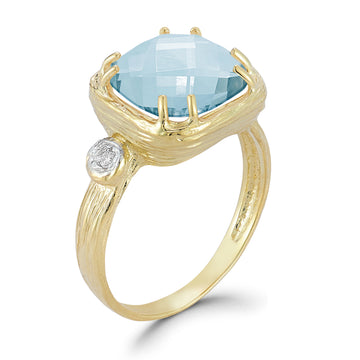Cushion-Cut Gemstone Cocktail Ring, 14K Gold