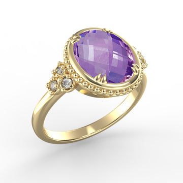 Beaded Gemstone Cocktail Ring, 14K Gold