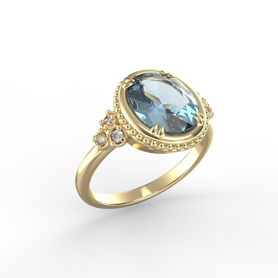 Beaded Gemstone Cocktail Ring, 14K Gold