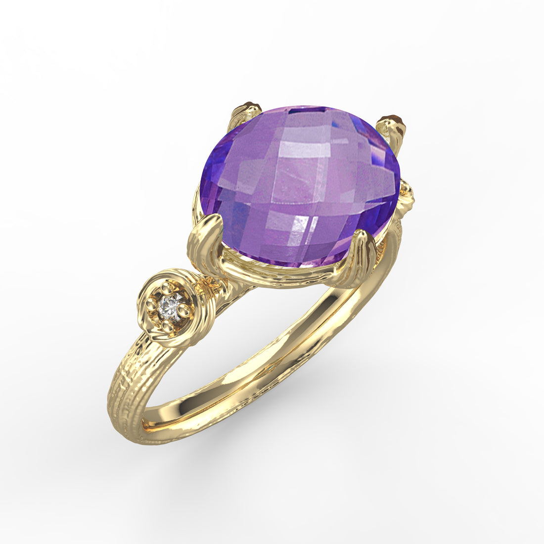 Etched Oval Gemstone Cocktail Ring, 14K Gold