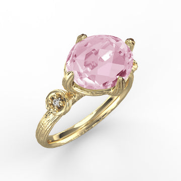 Etched Oval Gemstone Cocktail Ring, 14K Gold