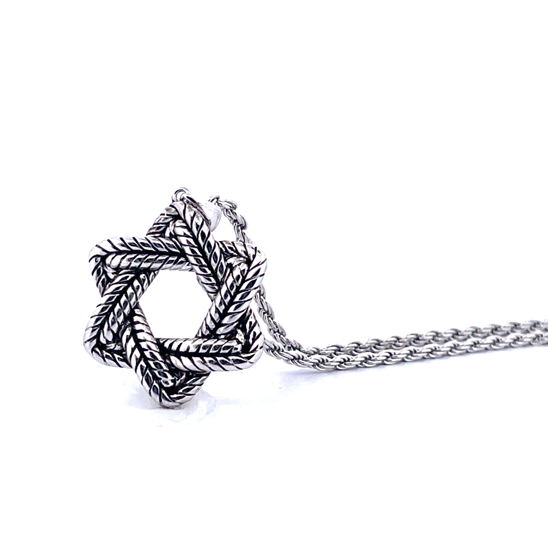 925 Sterling Silver Star of David Rope Necklace