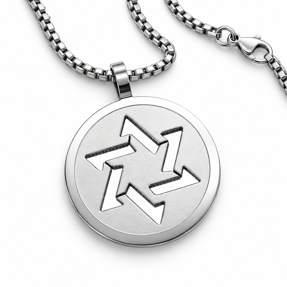 Koch La Ni circular cutout Star of David medallion necklace in stainless steel on a 3mm box chain