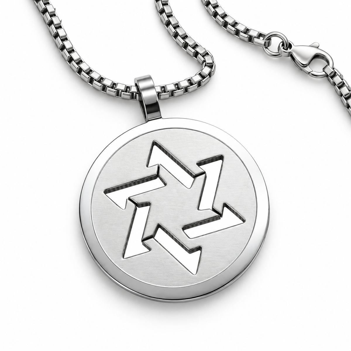 Koch La Ni circular cutout Star of David medallion necklace in stainless steel on a 3mm box chain