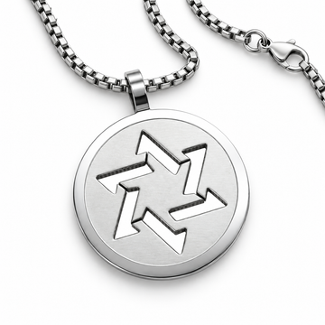 Koch La Ni circular cutout Star of David medallion necklace in stainless steel on a 3mm box chain