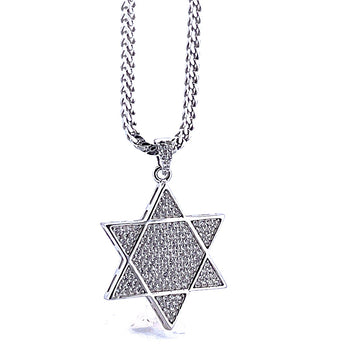 925 Sterling Silver Line Star of David Moissanite Necklace