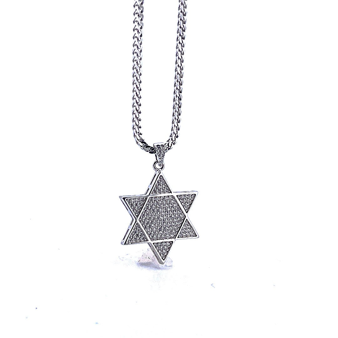 925 Sterling Silver Line Star of David Moissanite Necklace