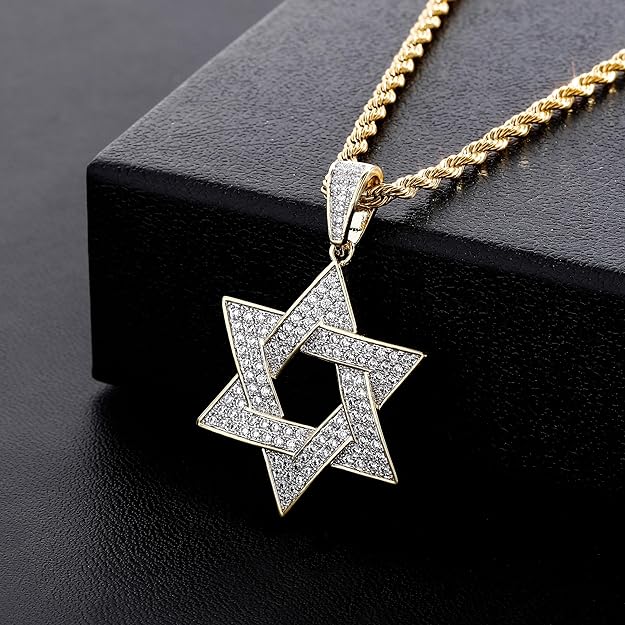 18K Gold Plated Star of David Pendant with Moissanite Stones