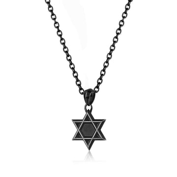 Gunmetal Star of David pendant necklace in stainless steel on a matching cable chain