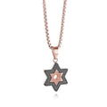 Carbon fibre Star of David pendant necklace with a rose gold ion plated star on a matching box chain